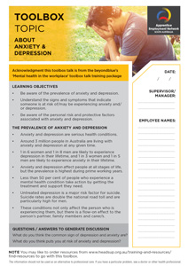 Toolbox Flyer Anxiety & Depression